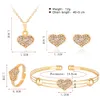 cristal Set Jóias Coração de luxo para casamento Mulheres da forma do amor ouro colar de pingente Brincos Anéis Cuff Bangle Pulseira Bijuterias