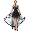 Czarny i Leopard Steampunk Gorset Dress Vintage Gothic Odzież Dresses Showgirl Burlesque Kostium Kobiety Sexy Corslet Corpet