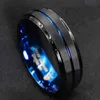 8 mm Black Brackshed Edder Edge Tungsten Anneau Blue Stripe au sommet de la bande de mariage pour hommes Taille 7 134378559