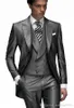 Últimas Suits projeto brilhante Grey Trabalho do negócio por ternos Man Peak partido do vestido de casamento lapela 3 Pieces Blazer (jaqueta + calça + Vest + Tie) K31