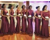 2019 Sommarfjäder Bridesmaid Dress Burgundy African Nigerian Country Garden Wedding Party Guest Maid of Honor Gown Plus Size Custom Made