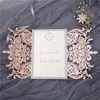 (50 stycken / mycket) Europeiskt ljusrosa bröllopsinbjudningskort laserskuren blommigt bröllopskort glittrande engagemang dopinbjudningar
