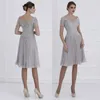 Chiffon Mother of the Bride Groom Dresses 2024 for Summer V- Neck Lace Ruffles Knee Length Godmother Wedding Party Gowns