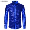 Red Metallic paljetter Glitter Shirt Men 2019 New Disco Party Halloween Costume Chemise Homme Stage Performance Shirt Male Camisa287i