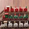 Natal conjunto de trem clássico Express Holiday Train Brinquedos pintado Decor Xmas Party madeira com urso de Santa, Tabletop Decoration presente Orname de madeira