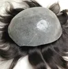 남성 헤어 시스템 가발 슈퍼 가득 차있는 얇은 피부 toupee 실키 똑바로 똑바로 검은 색 # 1B 브라질 버진 레미 인간의 머리카락 교체