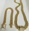 Mens Miami Cuban Link Bracelet & Chain Set 18k Gold Plated 14mm Diamond Clasp