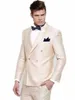 Champagne Mens Bröllop Tuxedos Peak Lapel Groom Groomsmen Tuxedos Populära Man Blazers Jacket Prom / Middag 2 Piece Suit (Jacka + Byxor + Tie) 1438