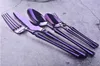 紫色グレードカトラリーフラットウェアセットスプーンフォークナイフティースプーンステンレススチールの食器座セット高級カトラリー食器セットEEA253