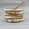 Ny Hign-End 2018 - 5X Läder Wrap Amazonite Gold Armband Armband Multi Layered Armband för Girl's and Woman's Gift MX190727