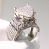 Top Selling Vintage Fashion Jewelry 925 Sterling Silver Full Pave White Sapphire CZ Diamond Gemstones Women Wedding Heart Band Rin201f