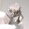 Top Selling Vintage Fashion Jewelry 925 Sterling Silver Full Pave White Sapphire CZ Diamond Gemstones Women Wedding Heart Band Ring Gift