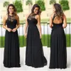 2020 Sexiga långa svarta brudtärna Klänningar Chiffon Halter Neck Billiga Lace Country Bridesmaid Dress Wedding Party Gowns Gratis frakt