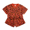 Sommar Barnkläder Satser Leopard Print Kids Kläder Kortärmad Top + Korta 2st / Sats Tjejer Casual Outfits Mode Kläder M1766