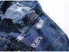 Art und Weise gedruckte Mens zerrissener Denim-Jacken Designer europäische und amerikanische Art Street Distressed Motorrad-Radfahrer-Jeans-Jacken-Mantel 994