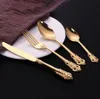 Retro Gold Plated Dinnerware Set 4pcs/set Stainless Steel Fork Knife Spoon Cameo Engraving Tableware Sets OOA7998