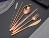 Roestvrij staal Kleurrijke bestek Set Rainbow Plated Servies Creative Diner Set Herbruikbare Fork Mes Chopsticks Pouch