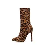 Heißer Verkauf Neue frauen Mid-barrel große frauen stiefel stiletto elastische leopard-print spitze hochhackigen stiefel schuhe