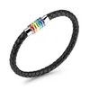 Nouveau créateur de mode à la mode simple titane arc-en-ciel tressé en cuir véritable aimant hommes bracelet bracelet noir 20.5 cm