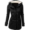 Mulheres Moda Outono mistura de lã casaco de lã Overcoat encapuçado das senhoras de manga comprida Collar Jacket Brasão Slim Fit Zipper Outwear YF158