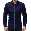 Chemises habillées pour hommes Trendy Hommes Couleur Solide Manches longues Turn Down Col Bouton Coton Slim Business Chemise Cadeau de Noël pour M259H