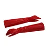 Guantes largos de cuero PU de color rojo sólido a la moda para mujer