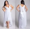 Lace High Low Beach Bröllopsklänningar Applique Ärmlös V-Neck A-Line Short Plus Size Bridal Gowns Vestidos de Noiva