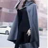 Hurtownia-Moda Damska Z Kapturem Z Kapturem I Ponchoes Jesień Zima Damska Elegancka Szary Cloak Blend Cape Kobieta Hoody Poncho WT0013-G