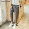 LawrenceBlack Kırpılmış Pantolon Erkekler 2019 Yeni Varış Yaz Moda Marka Pamuk Uzun Pantolon Erkek Elastik Bel Kırpılmış Pantolon 11251