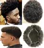 Homens Wig Mens Hairpieces Afro Curl Cheio Lace Toupee Black # 1B Virgem Virgem Sistema de Cabelo Humano Homens Substituição para homens negros