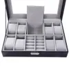 Titta på lådor Mixed Grids Wacth Box Leather Case Storage Organizer Luxury Jewelry Ring Display Black Quality 2 In 1200C