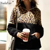 Leopard Patchwork Faux Fur Sweatshirt Women Pockets Warm Fleece Casual Winter Oversized Hoodie Turtleneck Pullover hoodies