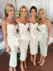 Einzigartige Tee-lange Brautjungfernkleider im Sommer, Spaghettiträger, florale Applikationen mit Schößchen, Trauzeugin-Kleider für formelle Abendmädchen