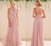 Blush 2020 Una linea di abiti da damigella d'onore in chiffon di pizzo Una linea collo alto senza schienale lungo estate spiaggia giardino abito da sposa ospite abiti da festa da sera