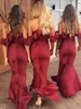 Vintage Bourgogne spaghetti sjöjungfru brudtärna klänningar av axeln hi-lo formell prom aftonkolva lång miad av hedersklänningar