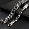 Vintage Cross Stainless Steel Men Biker Bracelet Punk Rock Black Stone Lobster Clasp Mens Curb Cunban Chain Bracelets Bangles