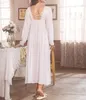 Wholesale-Sleepwear Vネックホワイトロングパジャマレースコットンナイトガウン長袖ナイトドレスプリンセスパジャマレディースピジャマスフェムニノス