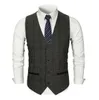 Smart Casual Men Vest Suit Brown Tweed Vest Slim Fit British Style Cotton Sing Breasted Plaid Wedding Dress Waistcoat Suit