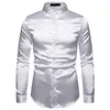 Mäns avslappnade skjortor män mens mandarin krage silk satin klänning 2023 märke regelbunden passar långärmad skjorta män affär camisa maskulina1