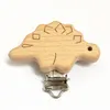 Clip en bois de hêtre gravé d'animaux de dessin animé, Clips de sucette factice en bois, bricolage inachevé, porte-sucette de dentition pour bébé, motifs multiples