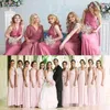 2020 Convertible Bridesmaid Dresses Golvlängd En Linje Skräddarsydd Platser Ruched Country Bröllop Maid of Honor Gown Formell kvällslitage