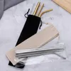 Portable Reusable Stainless Steel Straws 4pcs Set Straight Bent Straw Cleaning Brushs Drinking Kitchen Tools Wedding Gift