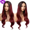 Högtemperatur Fiber 360 Frontal Long Body Wave Full hår peruk ombre burgogne färg syntetisk spets front peruk för kvinnor med 5663729