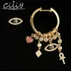 Ciliy luxo dourado zircão amor olhos cross pingente longo gota brando brincos mulheres asimétricas brincos marca jóias x14428 y19050901