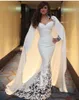 2023 New Celebrity Dresses Ivory Mermaid Sweetheart Neckline with Full Sleeves And Cape Middle East Evening Gowns vestidos de fiest 919
