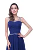 Royal Blue Chiffon Long Bridesmaid Dresses 2020 Beaded Crystals Sheer Neck Ruched Bröllop Guest Evening Prom Klänningar 100% Real Image CPS104