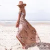 Kobiety Sukienki Nowy Zawijany Piersie Druku Sukienka Nadmorski Wakacje Dress Summer Beach Długa Sukienka Sexy Bez Rękawów