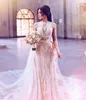 Luksusowe Syrenki Suknie Ślubne Z Długim Rękawem Koronki Wysokiej szyi Koraliki z odpinanym pociągu Suknie Ślubne Plus Size Dubai Arabskie Vestidos De Novia