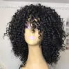 HD transparent Short bob Afro Kinky Curly Human Wig with bang fringe Pre Plucked Bleached Knots Remy Mongolian Hair Wigs 150%density