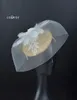 2019 crin Avorio champagne oro piuma fascinator cappello da sposa sinamay pizzo fascinator fiore di seta per la festa della mamma corse Kentucky derby